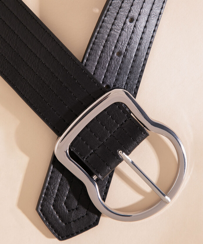 Black Belt with Large Silver Buckle Image 2