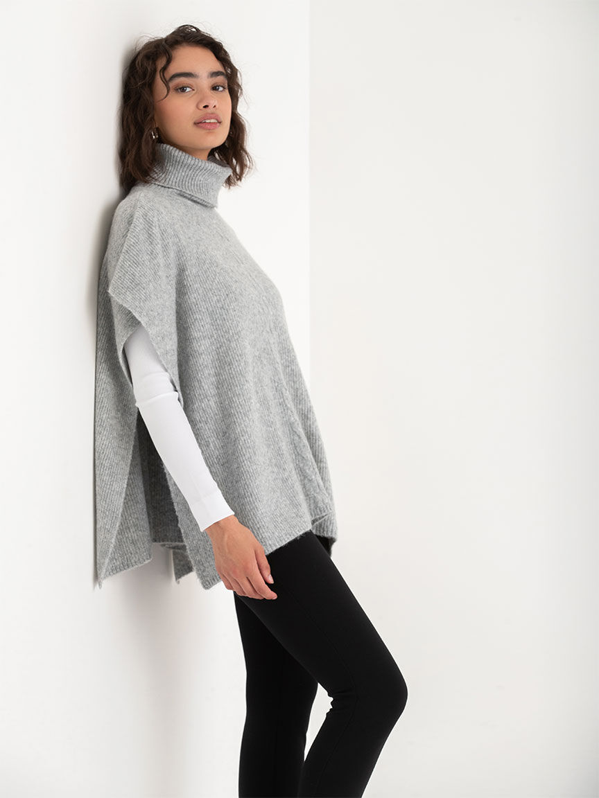 Turtleneck Poncho Sweater With Cable Knit Detail Ricki s Size One Size Grey Colour