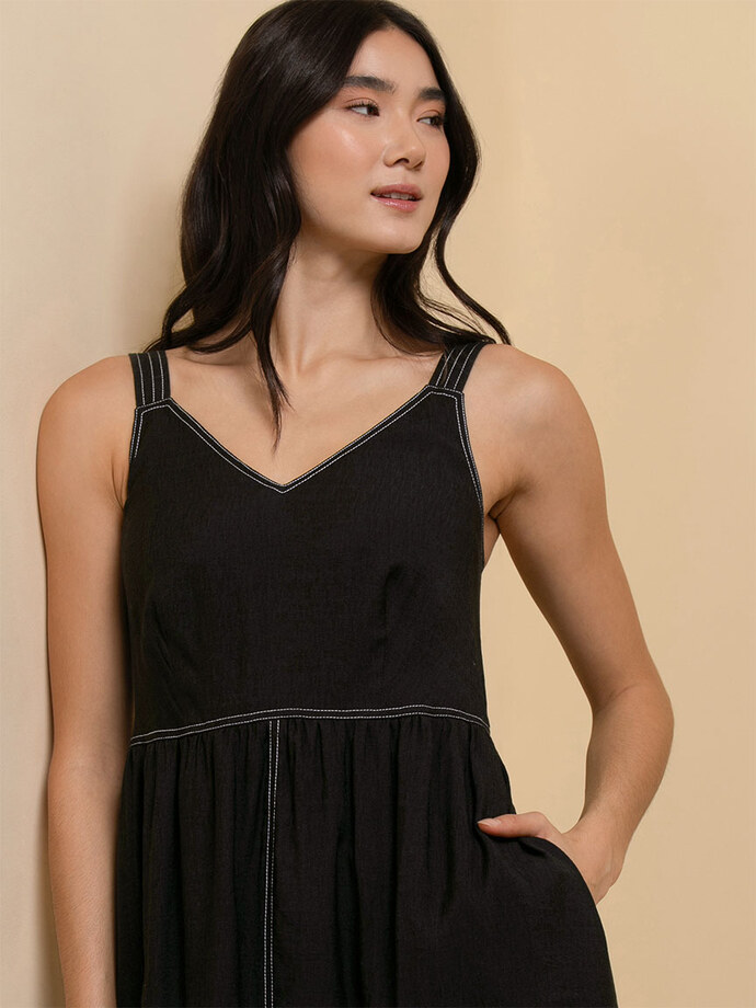 Sleeveless V-Neck Dress with Contrast Stitching Image 2