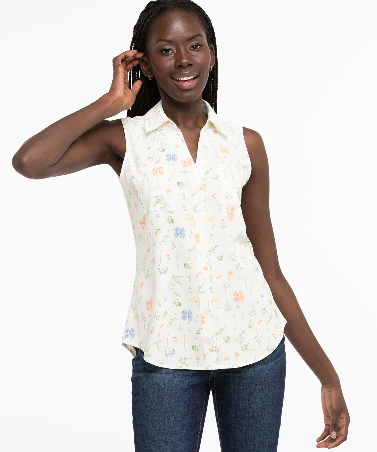 Sleeveless collared shirt womens top