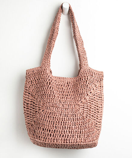 Woven Straw Tote Bag, Rose
