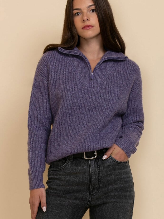 Wool-Blend Pointelle Quarter-Zip Sweater Image 1