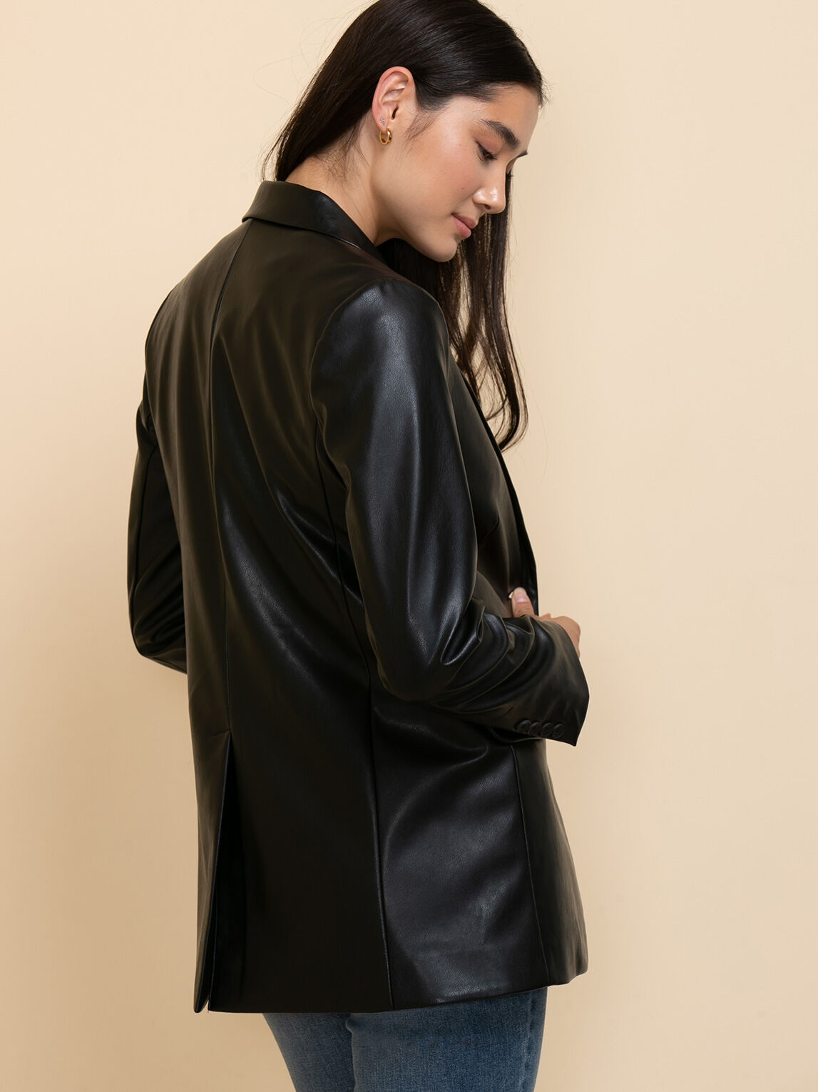 Double Button Faux Leather Blazer Rickis