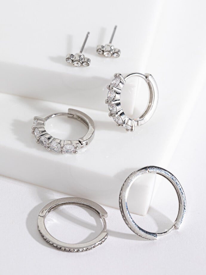 Silver Hoops and Stud Earring Trio Image 3