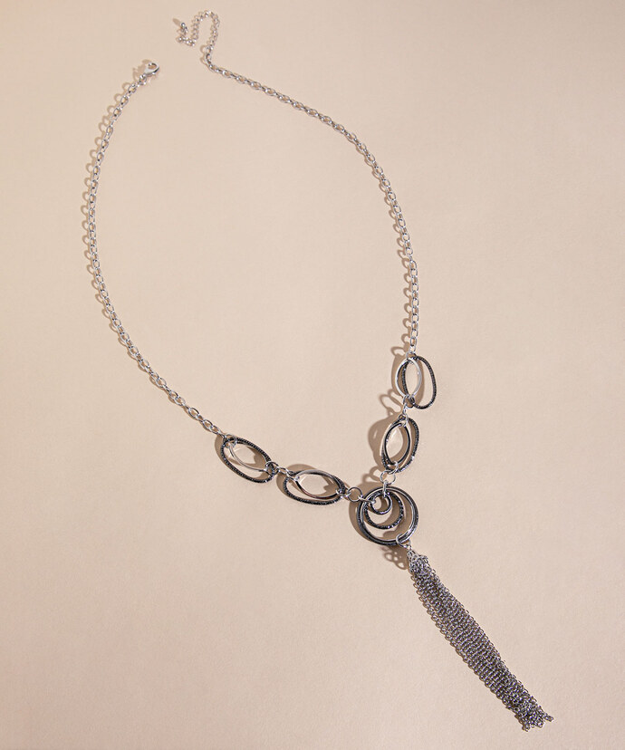 Long Silver Circle Pendant with Tassel  Image 1