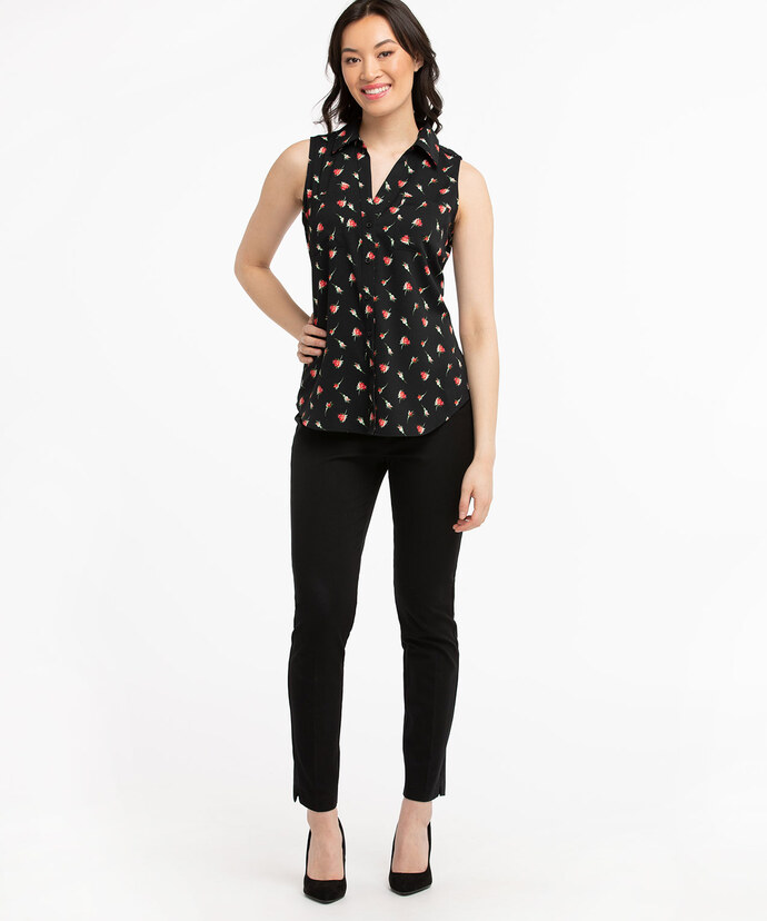 Sleeveless Button Front Collared Shirt Image 3