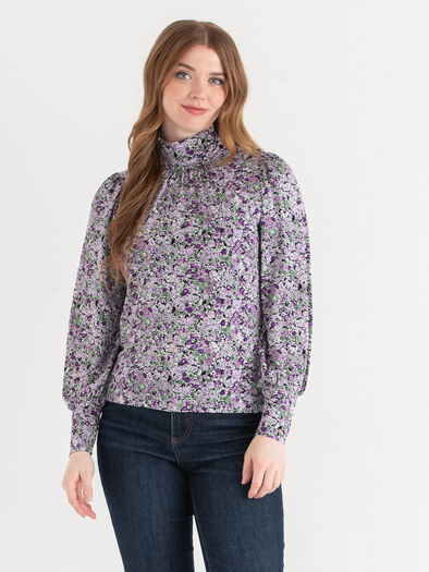 Mock Neck Top, Purple Floral Mock Neck Top, Purple Floral