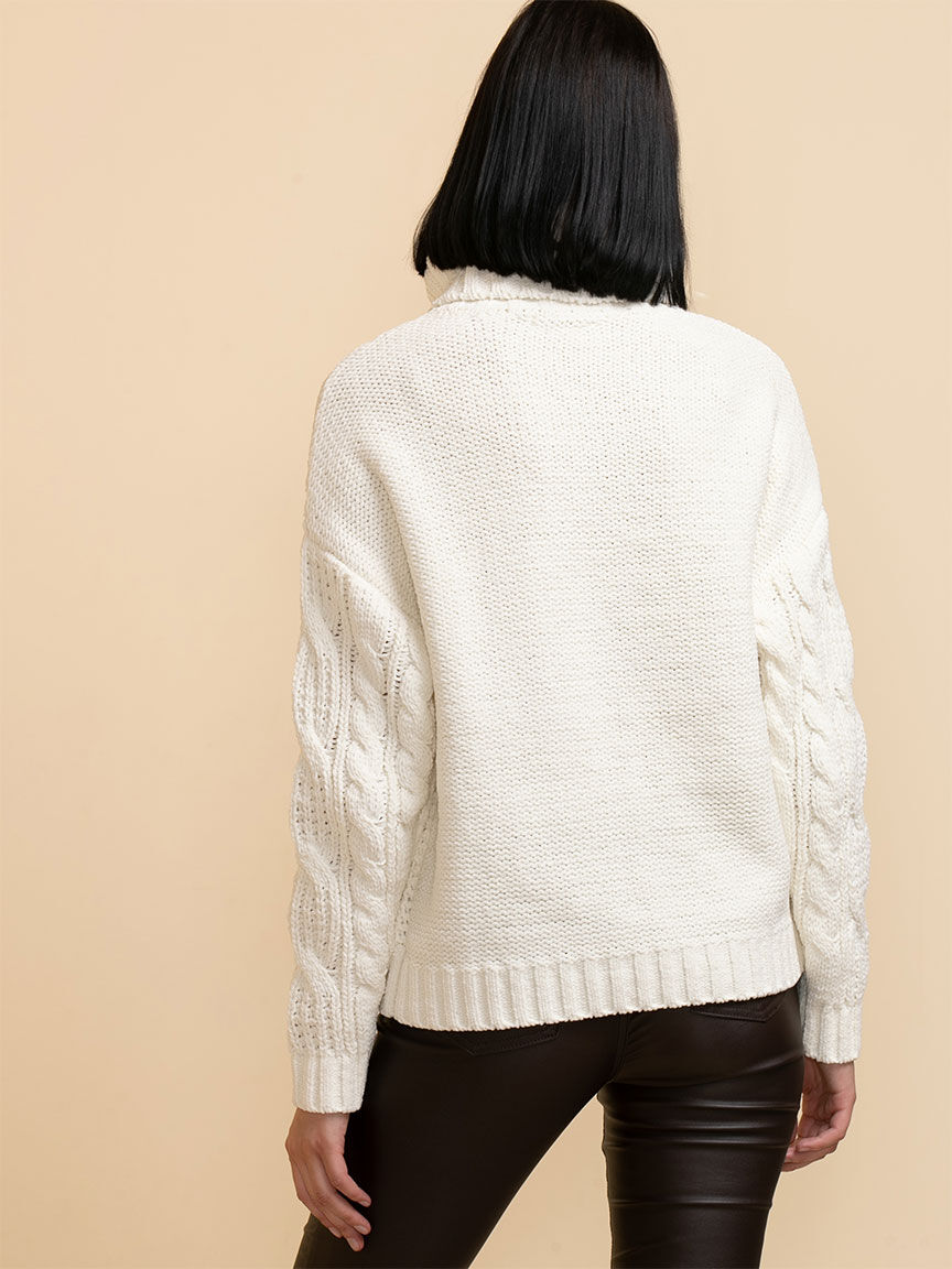 Cowl neck cable knit sweater clearance