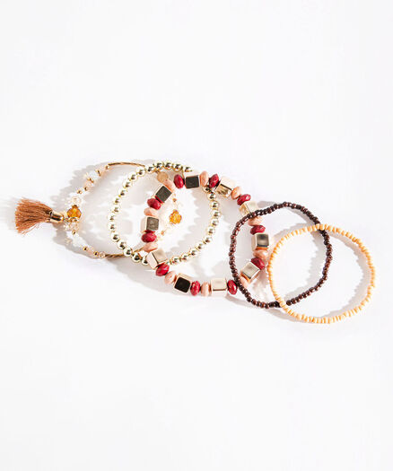 Beaded Bracelet 4-Pack, Peach/Red