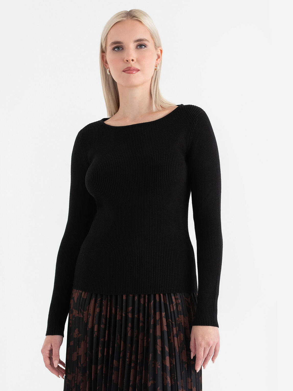 Ribbed Boat Neck Sweater Ricki s Size L Black Onyx Colour