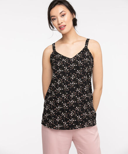 Strappy Double Layer Sleeveless Blouse, Black Floral