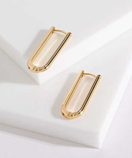 Small Gold Coloured Cylinder Hoop Earrings, Gold