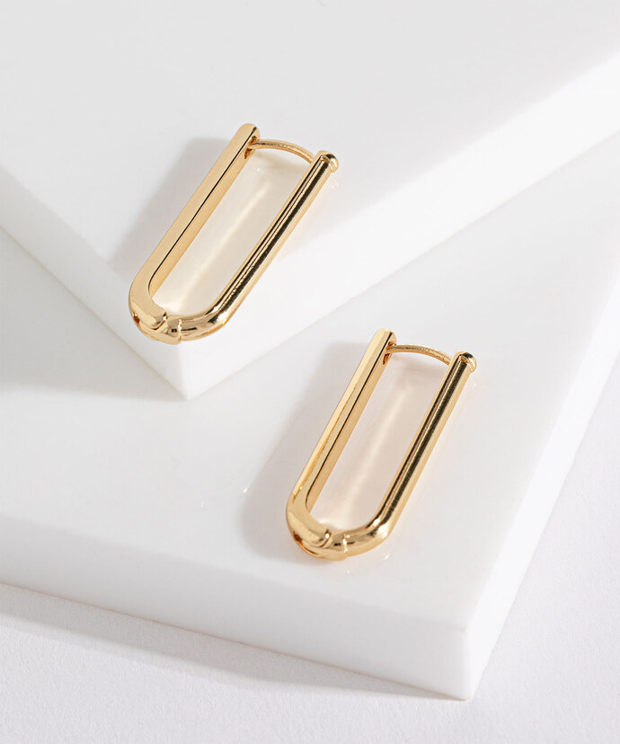 Small Gold Coloured Cylinder Hoop Earrings Image 1