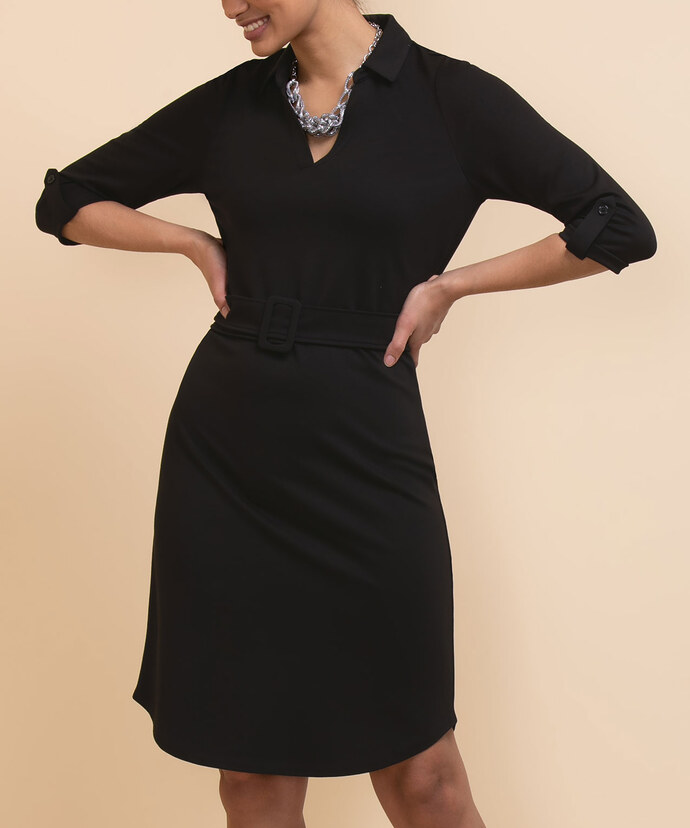 3/4 Sleeve Collared Dress with Belt Image 5