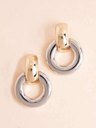 Chubby Gold and Silver Hoop Earrings, Gold/Silver
