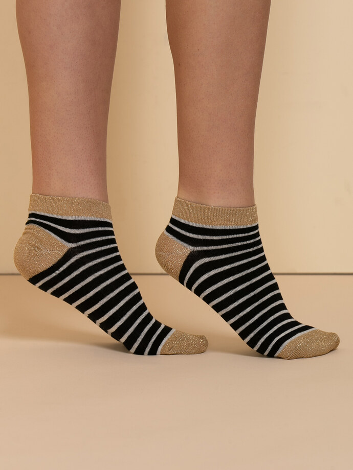 Striped Ankle Socks with Gold Shimmer Image 1