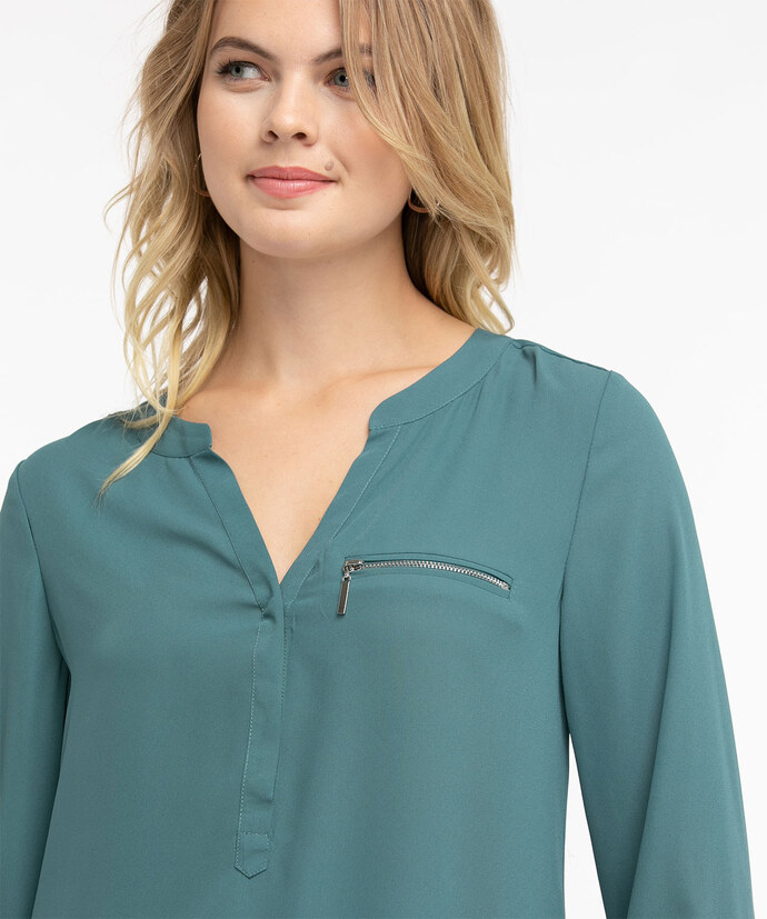 Roll Sleeve Henley Tunic Blouse Image 3