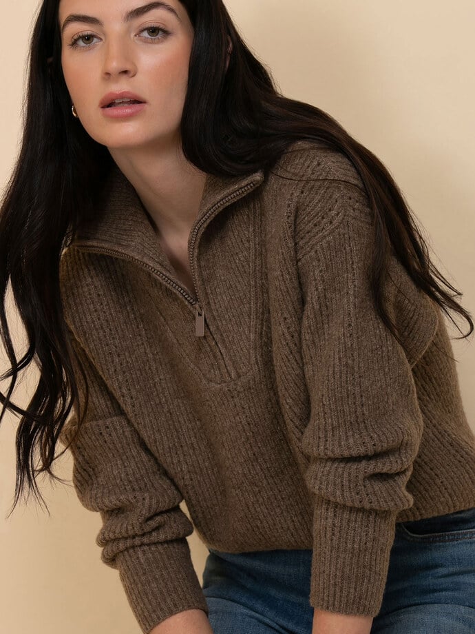 Wool-Blend Pointelle Quarter-Zip Sweater Image 1