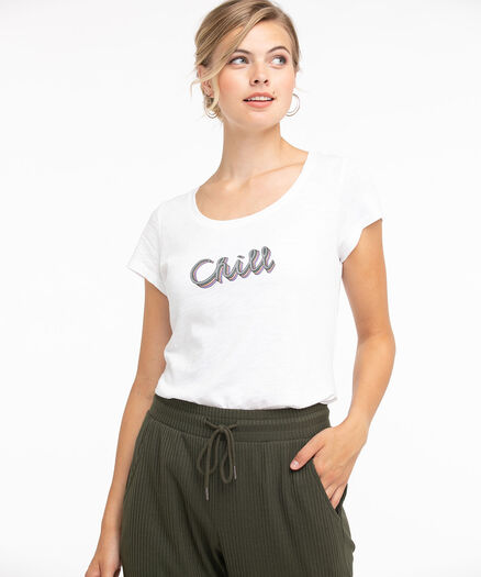 Scoop Neck Shirttail Graphic Tee, White/Chill
