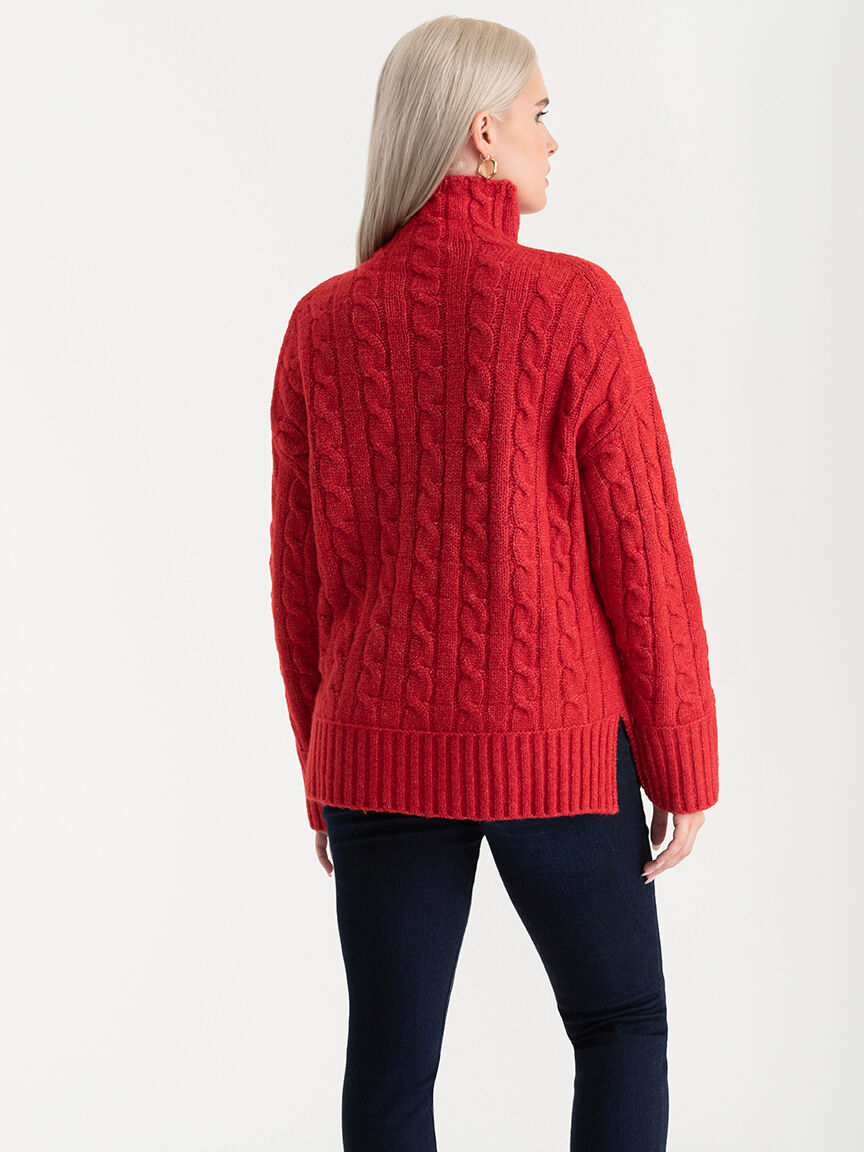 Mock neck cable sweater store