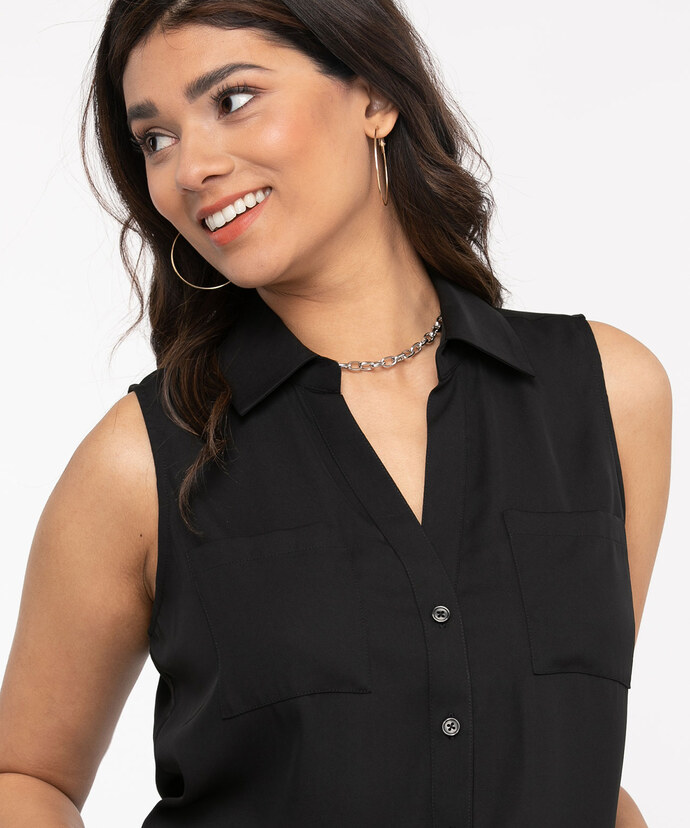 Sleeveless Collared Button Front Blouse Image 4