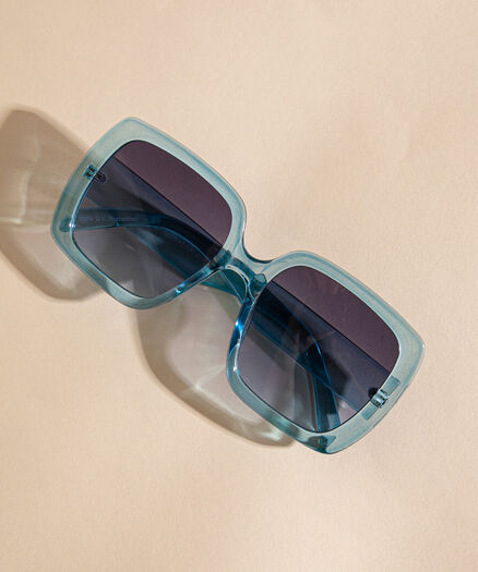 Blue Translucent Ombre Square Sunglasses, Blue