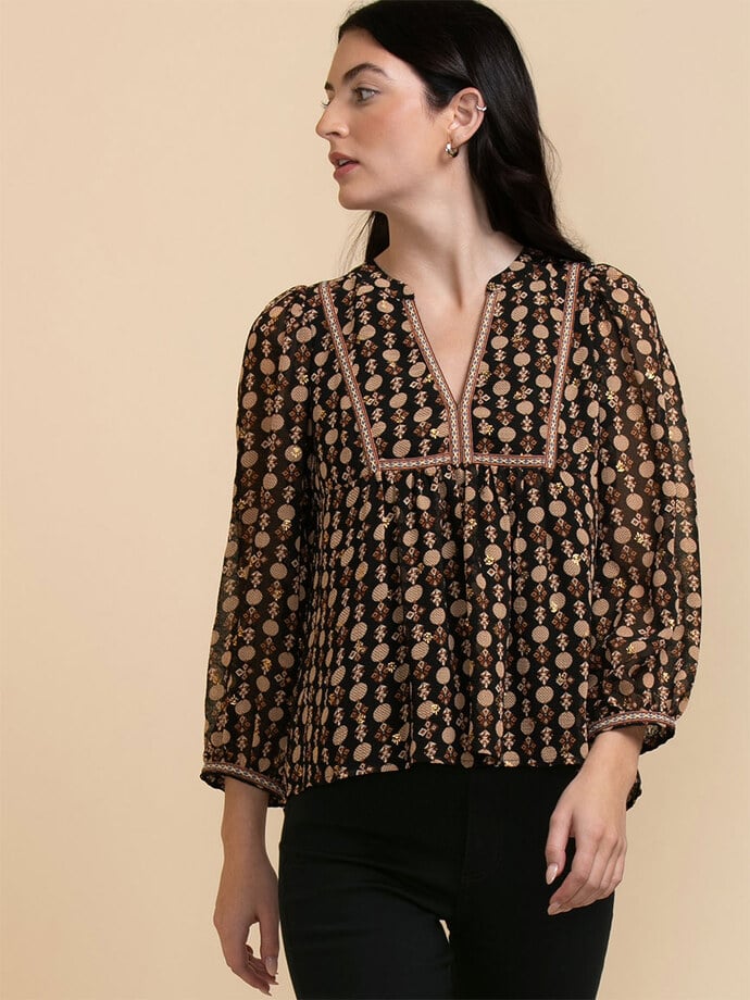 Peasant Blouse with Puff Sleeves Image 3