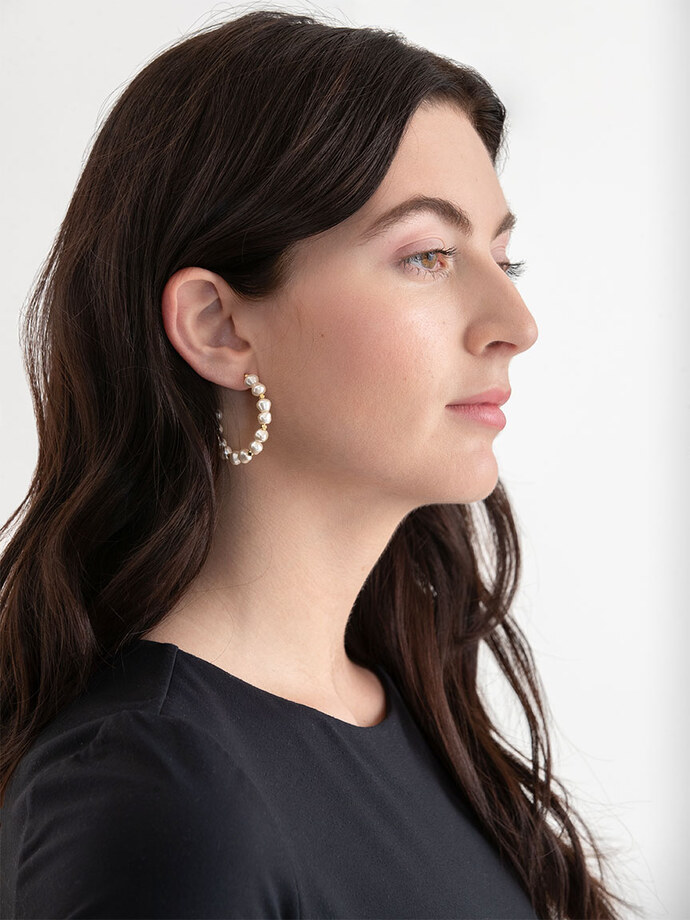 Large Pearl Hoop Earrings Image 2