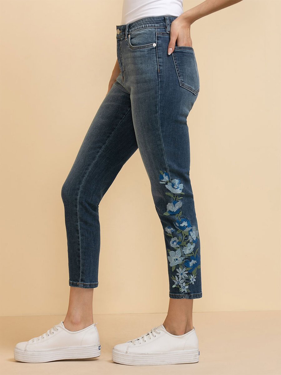 Skylar Skinny Ankle Jeans with Embroidery