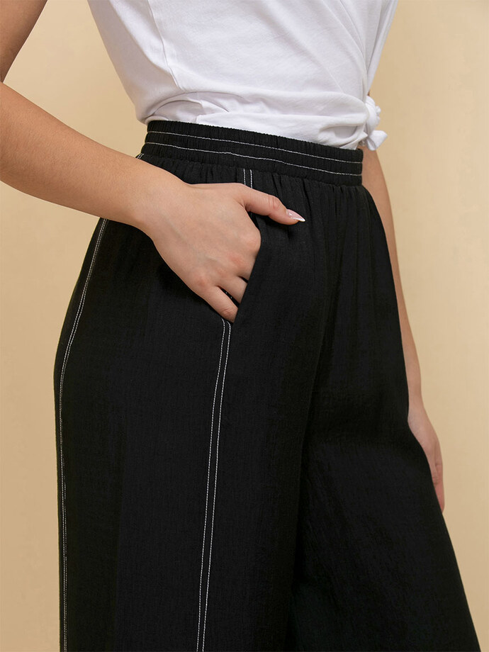 Wide Crop Pants with Contrast Stitching Image 3