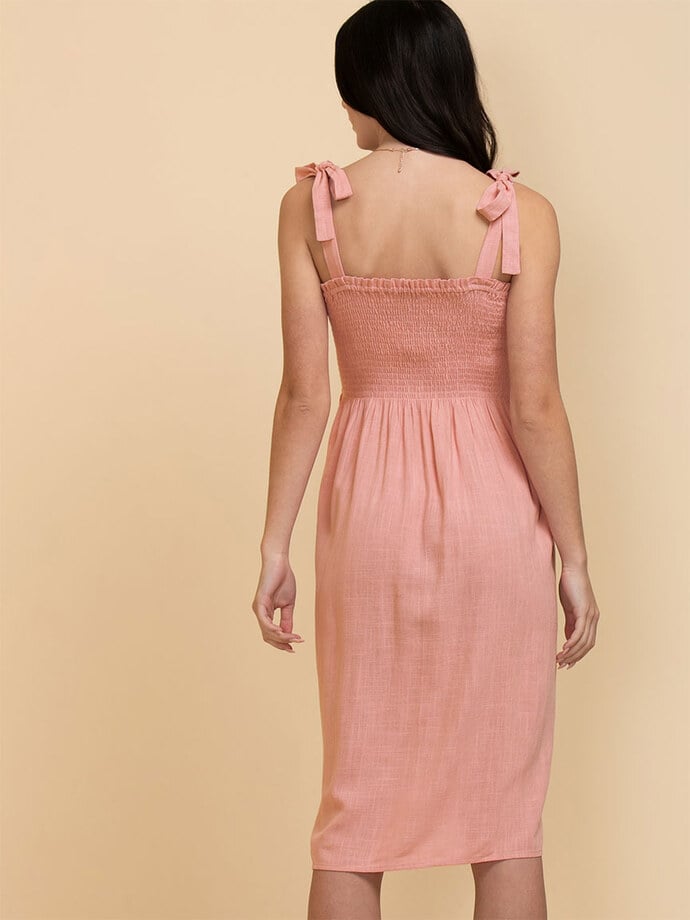 Smocked Linen Dress with Adjustable Straps Image 4