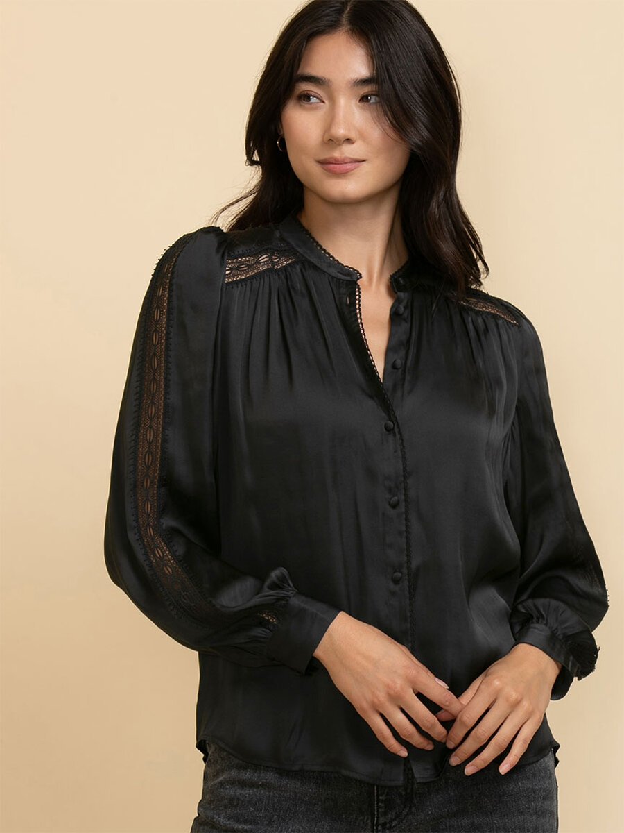 Satin Blouse with Sleeve Applique