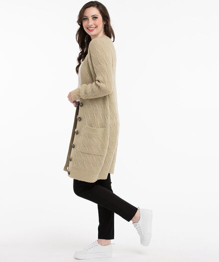 Cable Knit Coatigan, Dark Oatmeal Cable Knit Coatigan, Dark Oatmeal
