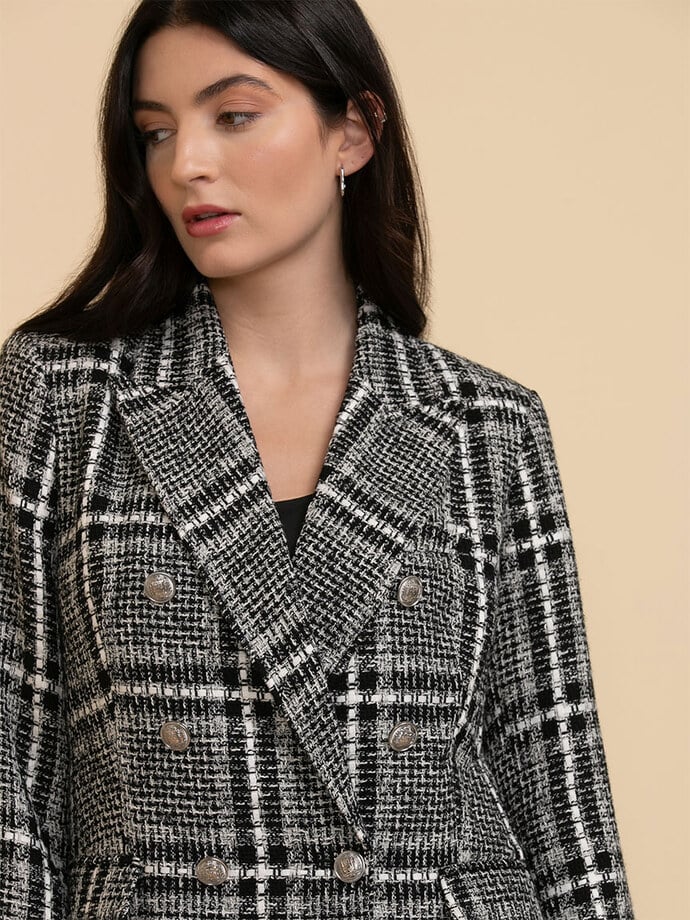 Double Breasted Trophy Blazer in Plaid Boucle Image 3