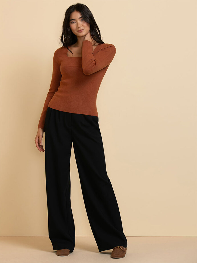 Square Neck Ribbed Sweater Image 4