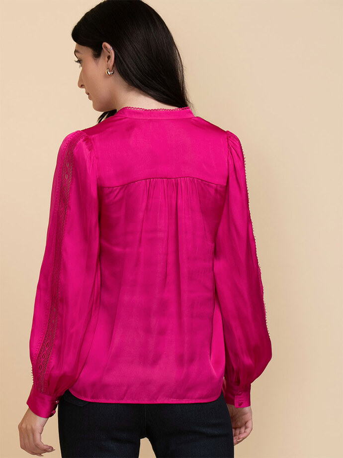 Satin Blouse with Sleeve Applique Image 5