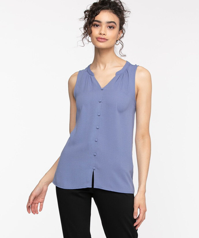 Sleeveless Ruched Button Front Top Image 4