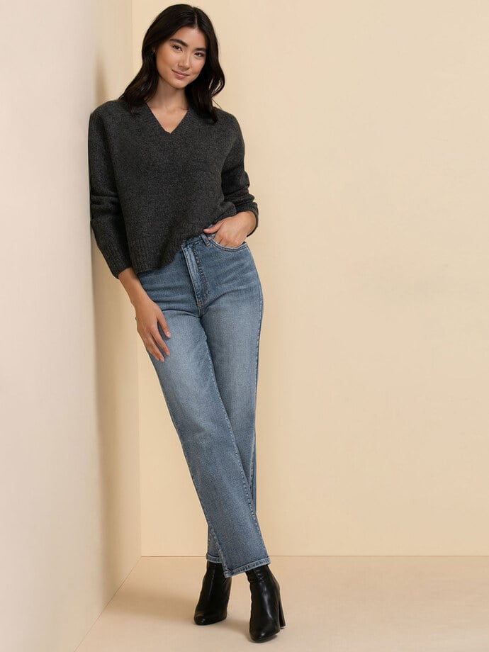 Relaxed Rib Trim V-Neck Sweater Image 3