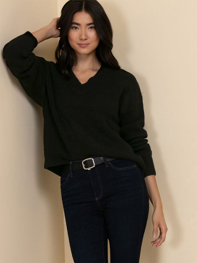 Relaxed Rib Trim V-Neck Sweater Image 3