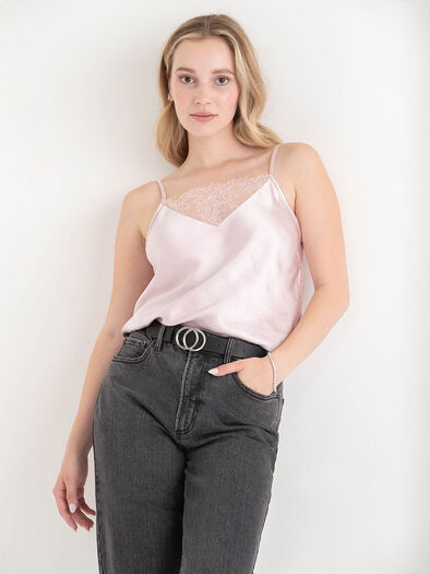 Satin Lace Camisole, Lilac Snow Satin Lace Camisole, Lilac Snow