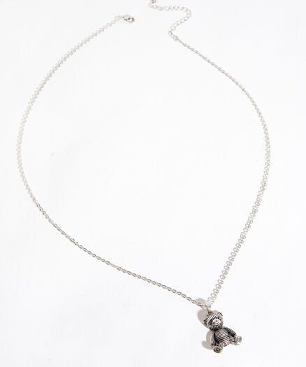Teddy Bear Pendant Necklace, Silver