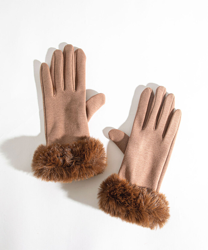 Faux Fur Trim Gloves Image 1