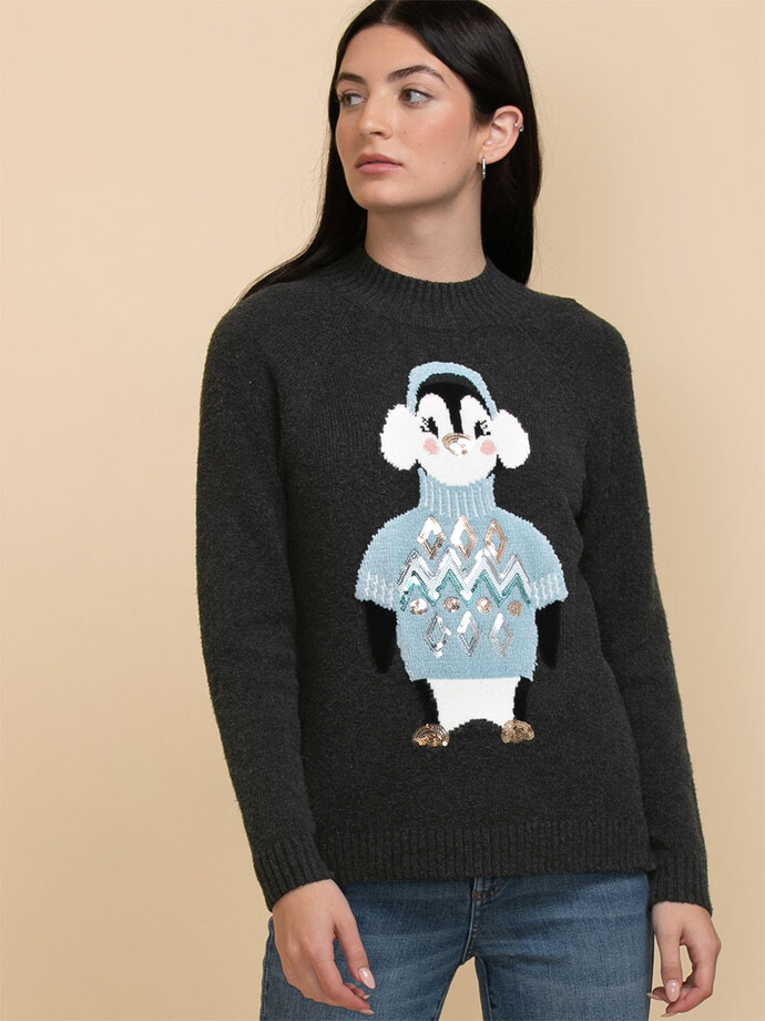 Mock Neck Tunic-Length Sweater Image 3