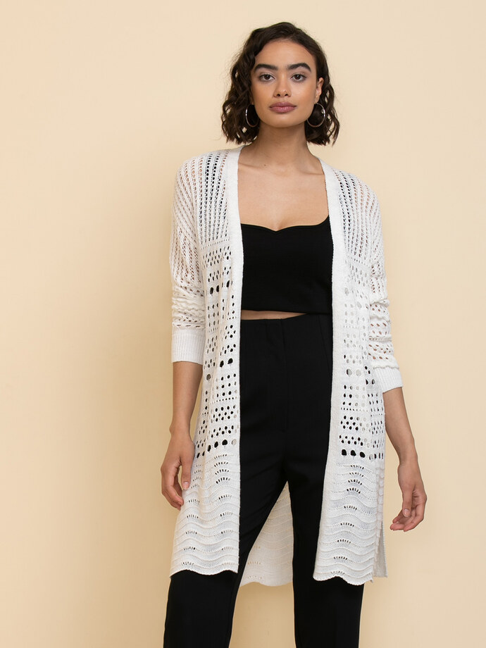 Pointelle Open Duster Cardigan Image 3