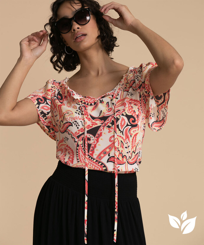 On or Off the Shoulder Top with Tied Neckline Image 1