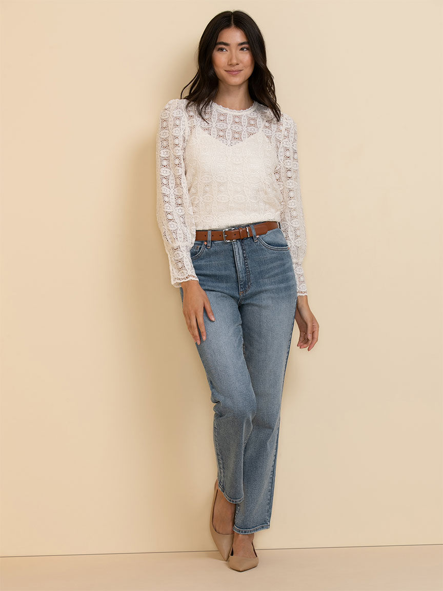 Lace puff top sleeve top