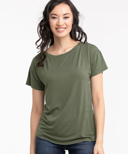 Boat Neck Short Sleeve Top, Thyme
