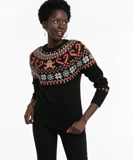 Gingerbread Pullover Sweater, Black/Gingerbread