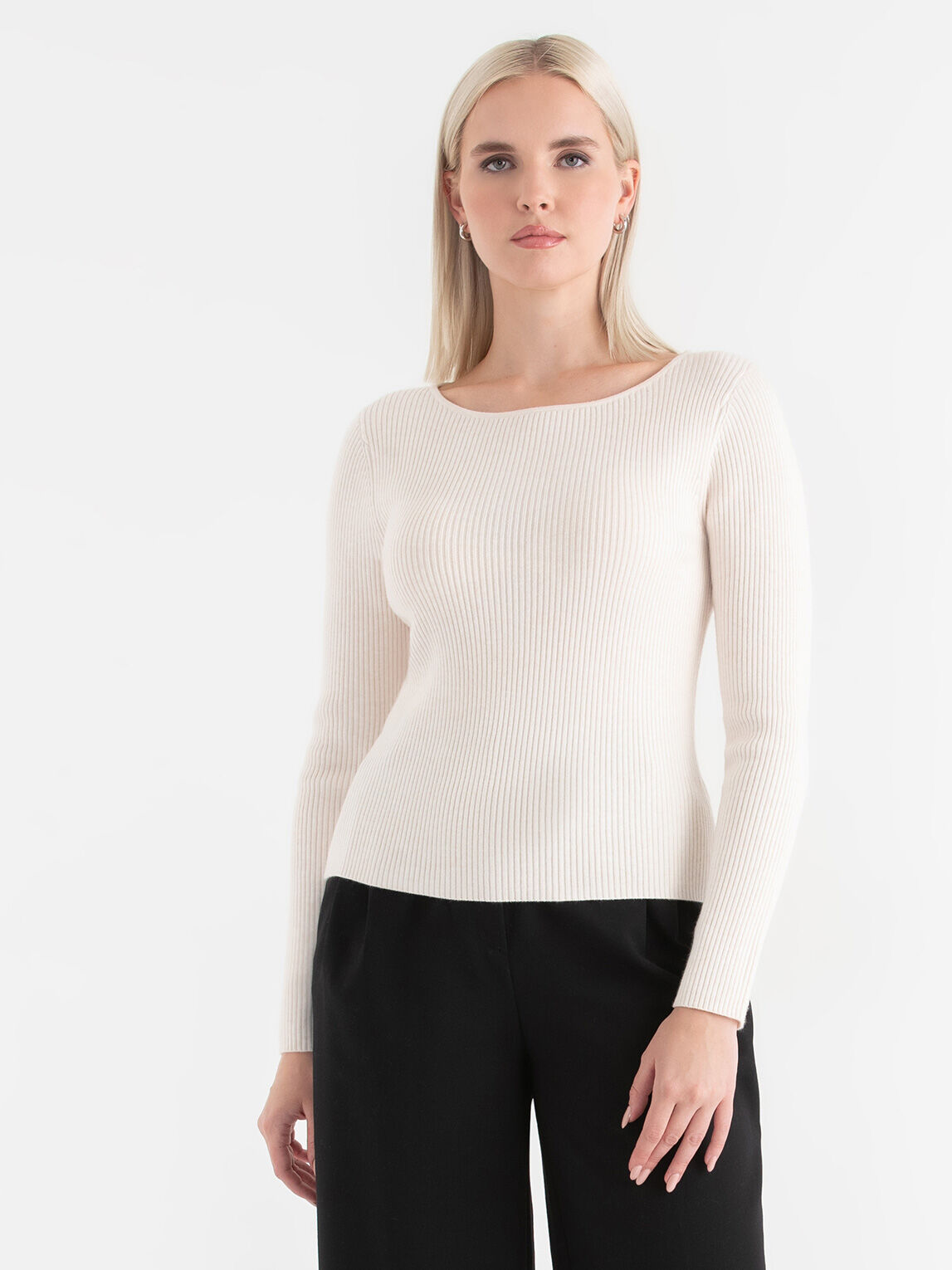 Ribbed boat neck sweater outlet