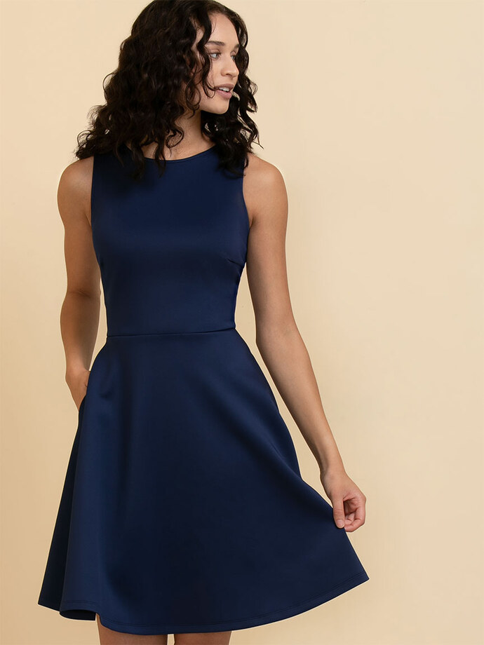 Scuba Crepe Fit & Flare Dress with Pockets Image 3